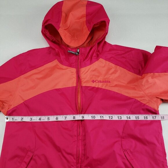 Columbia Hooded Rain Jacket Girls Large 14/16 Pink Full Zip Lined Nylon Coat - Picture 11 of 12